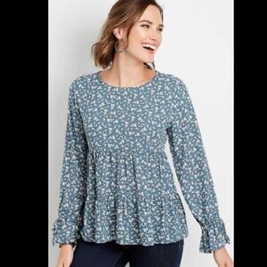 Maurices blue ditsy floral tiered ruffle blouse